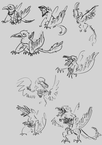 Concept art and animation expression sheet. Character and animal design for a potential horror project.