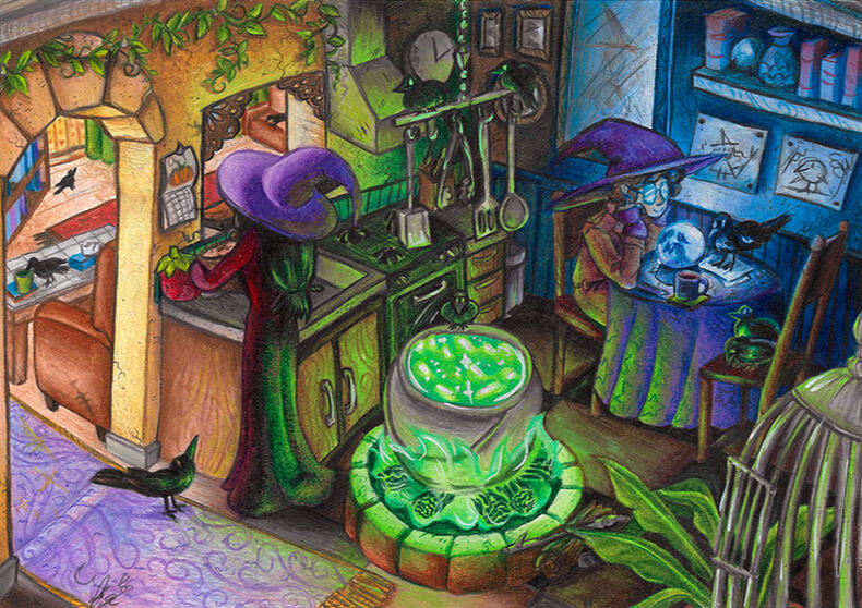 Colour pencil on card paper created at an A4 scale. This illustration was used in the 2025 University of South Australia Square Murals at City West Campus.