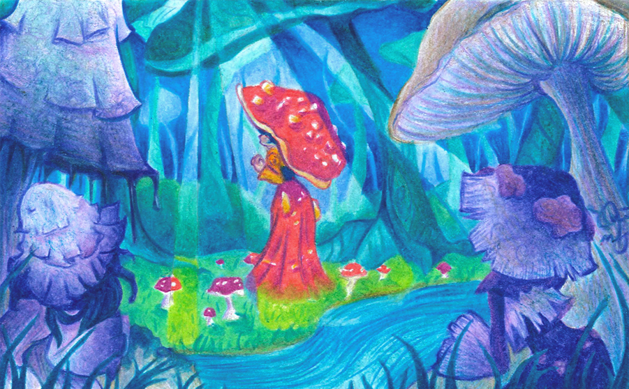 fantasy art piece created with colour pencil on card paper.
